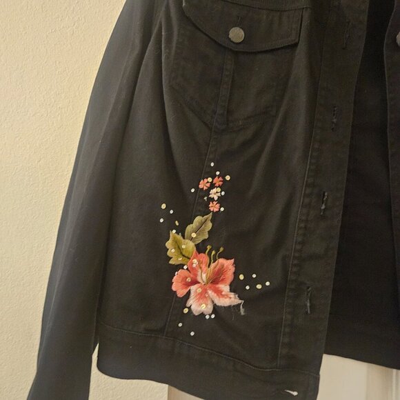 Lana Erica boho black lightweight jacket Moto floral embroidery XL - Picture 3 of 11